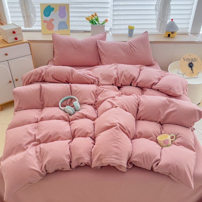 91家纺网 家纺一手货源 找家纺 2026新款苏东来家纺外贸出口跨境韩国提花棉四件套高端超柔手感超好（长期做，十年不换款） T豆沙