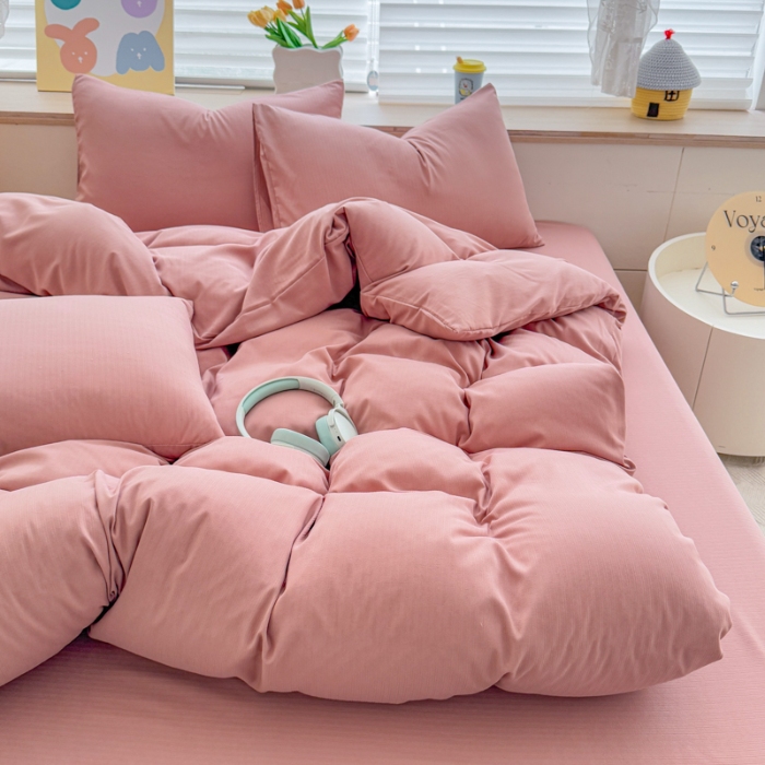 91家纺网 家纺一手货源 找家纺 2026新款苏东来家纺外贸出口跨境韩国提花棉四件套高端超柔手感超好（长期做，十年不换款） T豆沙