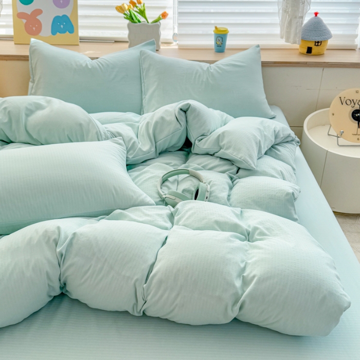 91家纺网 家纺一手货源 找家纺 2026新款苏东来家纺外贸出口跨境韩国提花棉四件套高端超柔手感超好（长期做，十年不换款） T水绿