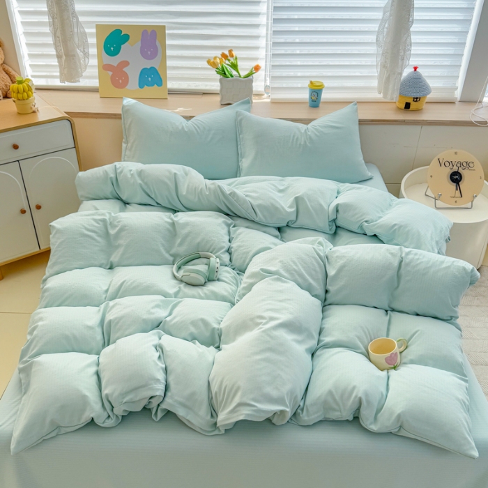 91家纺网 家纺一手货源 找家纺 2026新款苏东来家纺外贸出口跨境韩国提花棉四件套高端超柔手感超好（长期做，十年不换款） T水绿