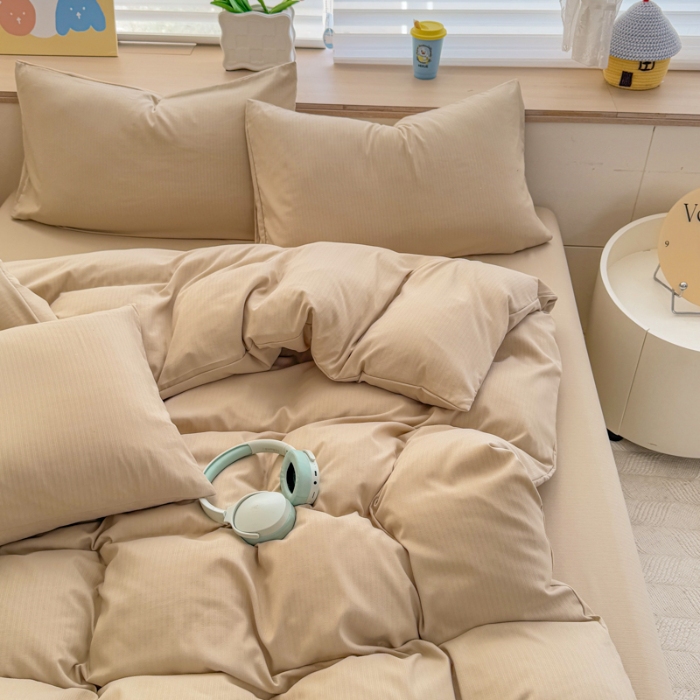 91家纺网 家纺一手货源 找家纺 2026新款苏东来家纺外贸出口跨境韩国提花棉四件套高端超柔手感超好（长期做，十年不换款） T卡其