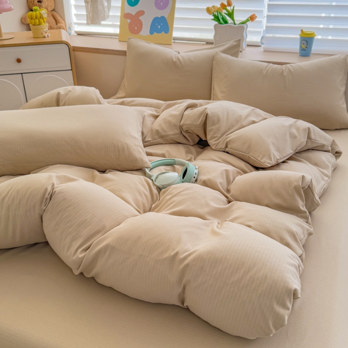 91家纺网 家纺一手货源 找家纺 2026新款苏东来家纺外贸出口跨境韩国提花棉四件套高端超柔手感超好（长期做，十年不换款） T卡其