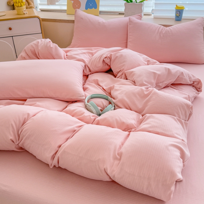 91家纺网 家纺一手货源 找家纺 2026新款苏东来家纺外贸出口跨境韩国提花棉四件套高端超柔手感超好（长期做，十年不换款） T粉色