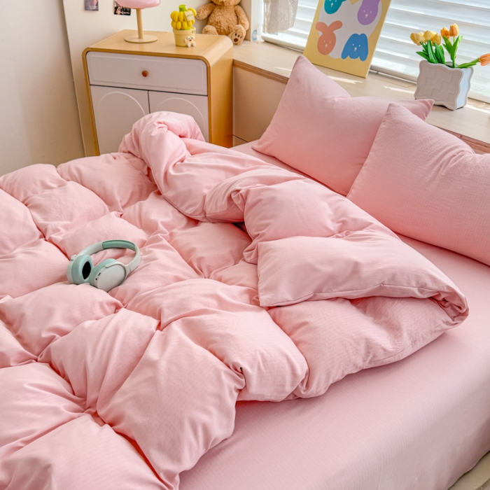 91家纺网 家纺一手货源 找家纺 2026新款苏东来家纺外贸出口跨境韩国提花棉四件套高端超柔手感超好（长期做，十年不换款） T粉色