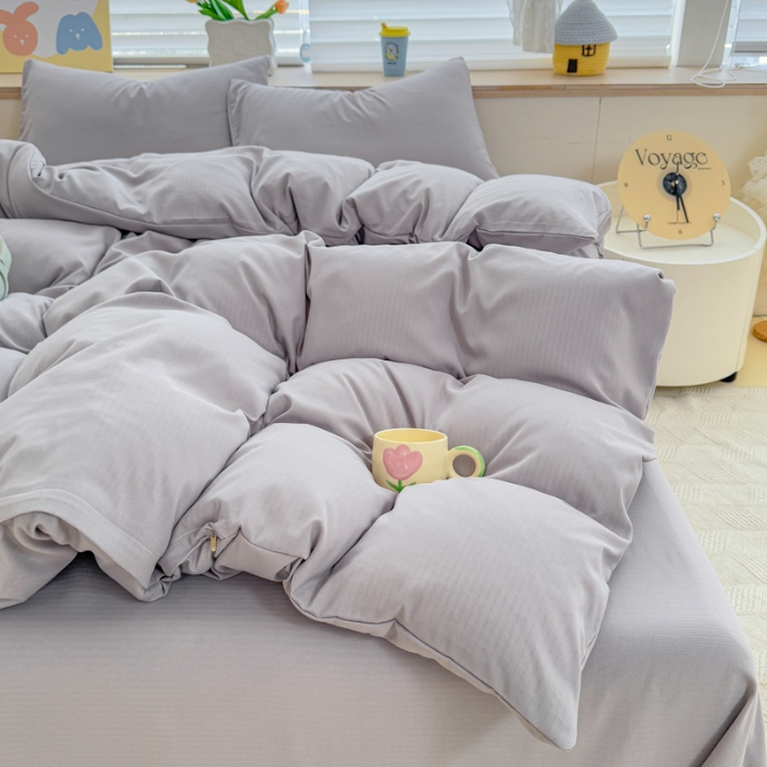91家纺网 家纺一手货源 找家纺 2026新款苏东来家纺外贸出口跨境韩国提花棉四件套高端超柔手感超好（长期做，十年不换款） T灰色