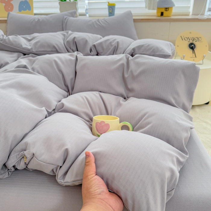 91家纺网 家纺一手货源 找家纺 2026新款苏东来家纺外贸出口跨境韩国提花棉四件套高端超柔手感超好（长期做，十年不换款） T灰色