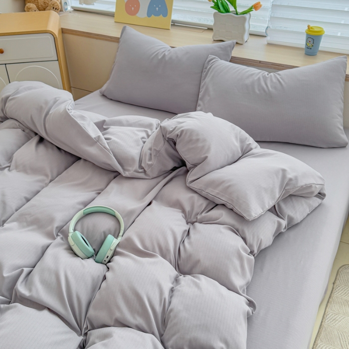 91家纺网 家纺一手货源 找家纺 2026新款苏东来家纺外贸出口跨境韩国提花棉四件套高端超柔手感超好（长期做，十年不换款） T灰色