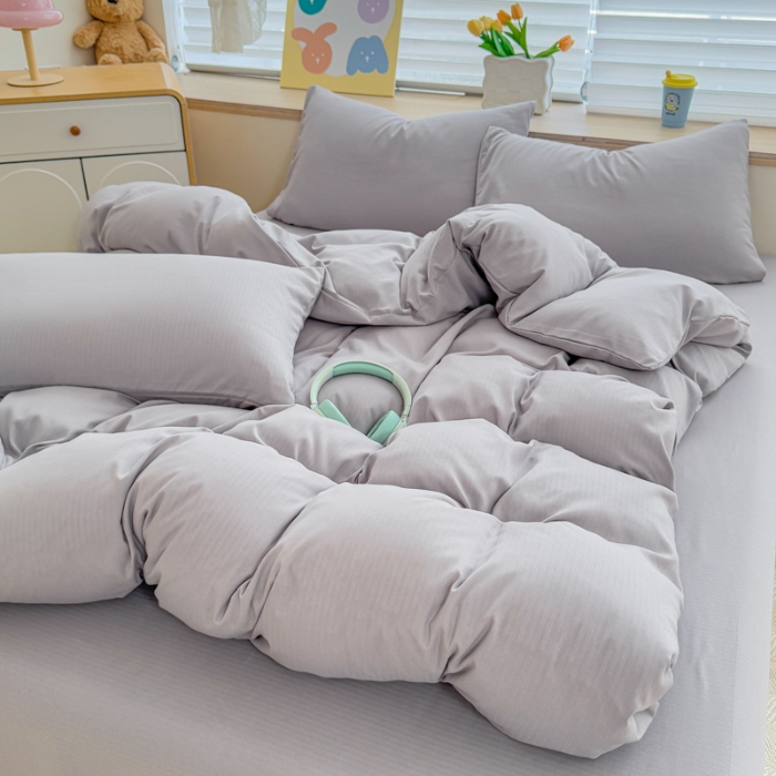 91家纺网 家纺一手货源 找家纺 2026新款苏东来家纺外贸出口跨境韩国提花棉四件套高端超柔手感超好（长期做，十年不换款） T灰色