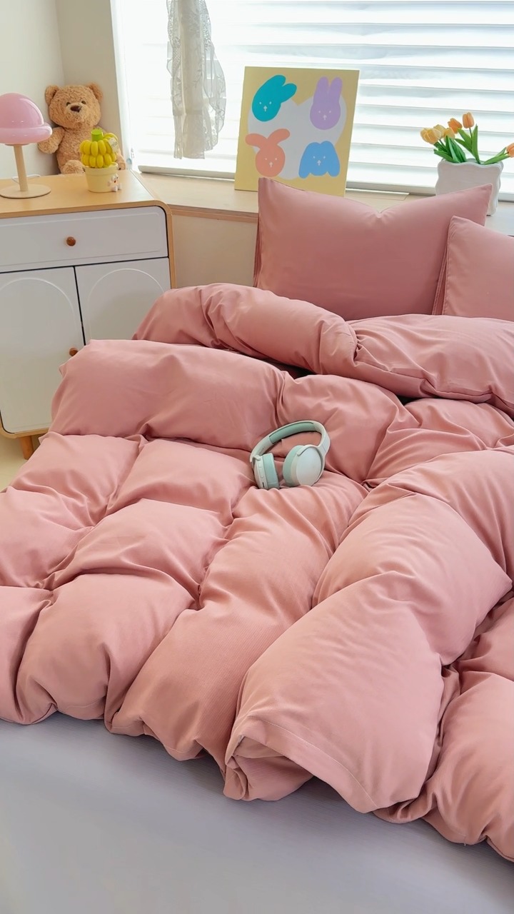 91家纺网 家纺一手货源 找家纺 2026新款苏东来家纺外贸出口跨境韩国提花棉四件套高端超柔手感超好（长期做，十年不换款） T豆沙+T灰色