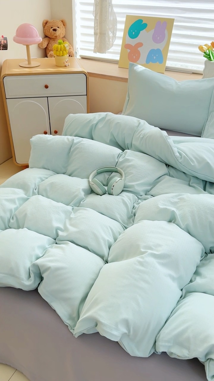 91家纺网 家纺一手货源 找家纺 2026新款苏东来家纺外贸出口跨境韩国提花棉四件套高端超柔手感超好（长期做，十年不换款） T水绿+T灰色