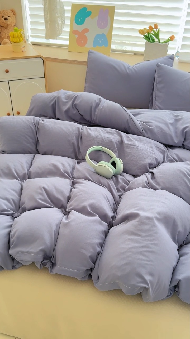 91家纺网 家纺一手货源 找家纺 2026新款苏东来家纺外贸出口跨境韩国提花棉四件套高端超柔手感超好（长期做，十年不换款） T宝石蓝+T卡其