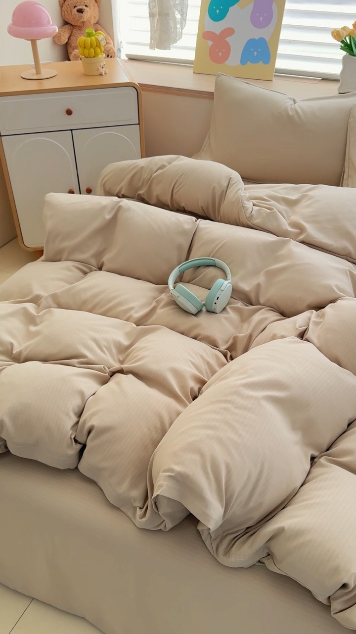 91家纺网 家纺一手货源 找家纺 2026新款苏东来家纺外贸出口跨境韩国提花棉四件套高端超柔手感超好（长期做，十年不换款） T卡其