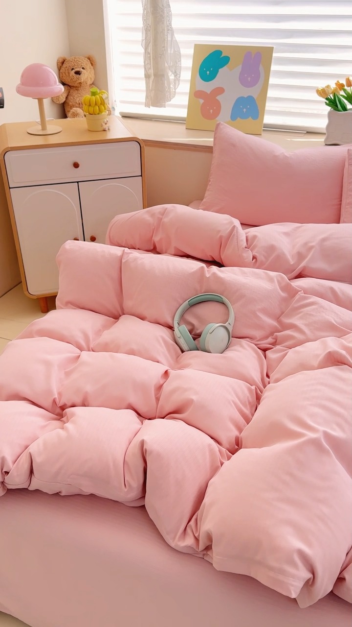 91家纺网 家纺一手货源 找家纺 2026新款苏东来家纺外贸出口跨境韩国提花棉四件套高端超柔手感超好（长期做，十年不换款） T粉色