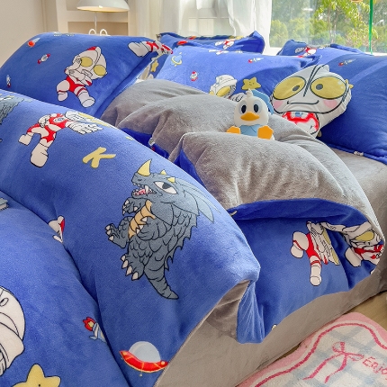 91家纺网 家纺一手货源 找家纺 （总） 2025新款卡通牛奶绒四件套珊瑚法兰绒床单床笠被套儿童床上用品冬季