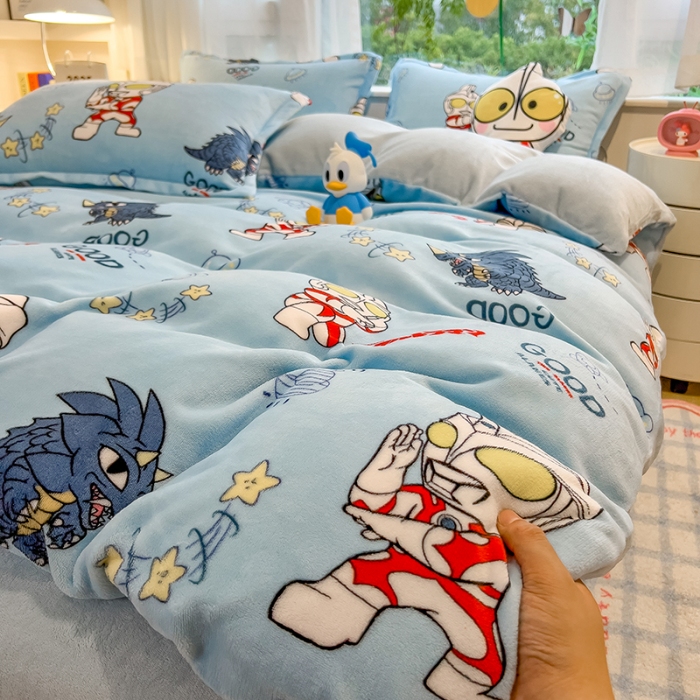 91家纺网 家纺一手货源 找家纺 （总） 2025新款卡通牛奶绒四件套珊瑚法兰绒床单床笠被套儿童床上用品冬季