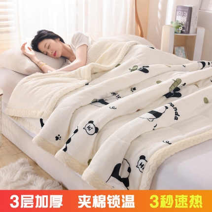 91家纺网 家纺一手货源 找家纺 加厚三层夹棉牛奶绒印花盖毯冬季办公室午睡绒毯学生懒人小毛毯沙发毯