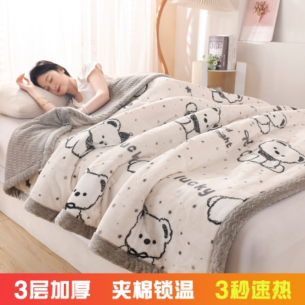 91家纺网 家纺一手货源 找家纺 加厚三层夹棉牛奶绒印花盖毯冬季办公室午睡绒毯学生懒人小毛毯沙发毯