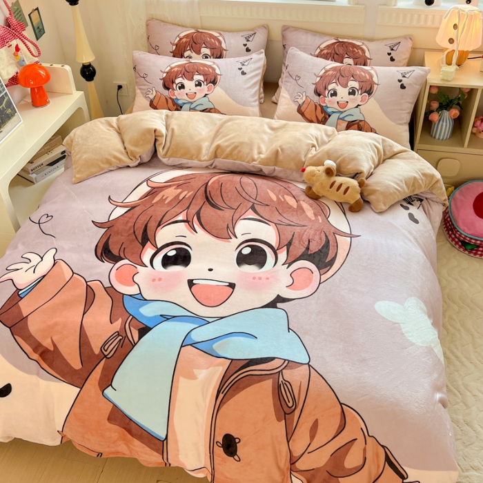 91家纺网 家纺一手货源 找家纺 （总）喜梦缘 2025 新款大版卡通牛奶绒印花四件套