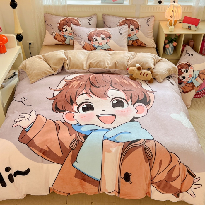 91家纺网 家纺一手货源 找家纺 （总）喜梦缘 2025 新款大版卡通牛奶绒印花四件套