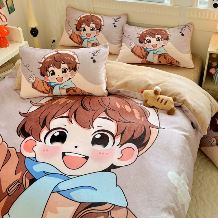 91家纺网 家纺一手货源 找家纺 （总）喜梦缘 2025 新款大版卡通牛奶绒印花四件套