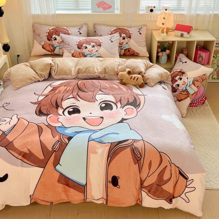 91家纺网 家纺一手货源 找家纺 （总）喜梦缘 2025 新款大版卡通牛奶绒印花四件套