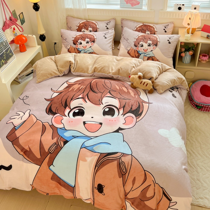 91家纺网 家纺一手货源 找家纺 （总）喜梦缘 2025 新款大版卡通牛奶绒印花四件套