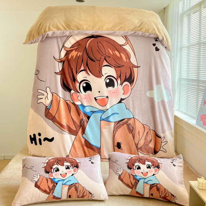 91家纺网 家纺一手货源 找家纺 （总）喜梦缘 2025 新款大版卡通牛奶绒印花四件套