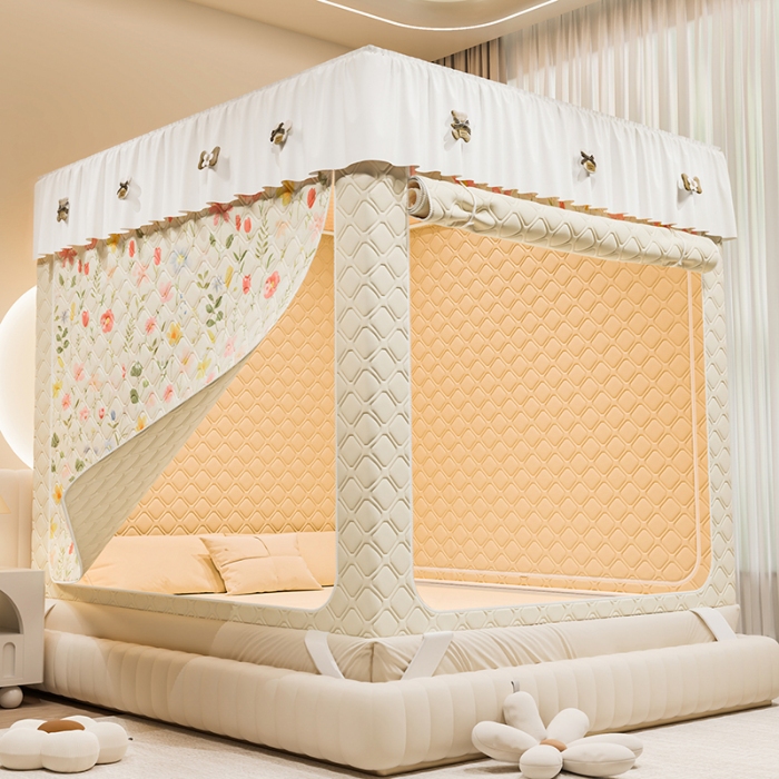 91家纺网 家纺一手货源 找家纺 （总）2025新款夹棉保暖蚊帐一体式碎花清新