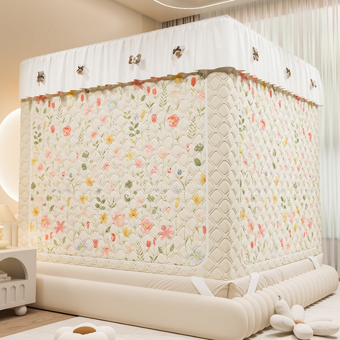 91家纺网 家纺一手货源 找家纺 （总）2025新款夹棉保暖蚊帐一体式碎花清新