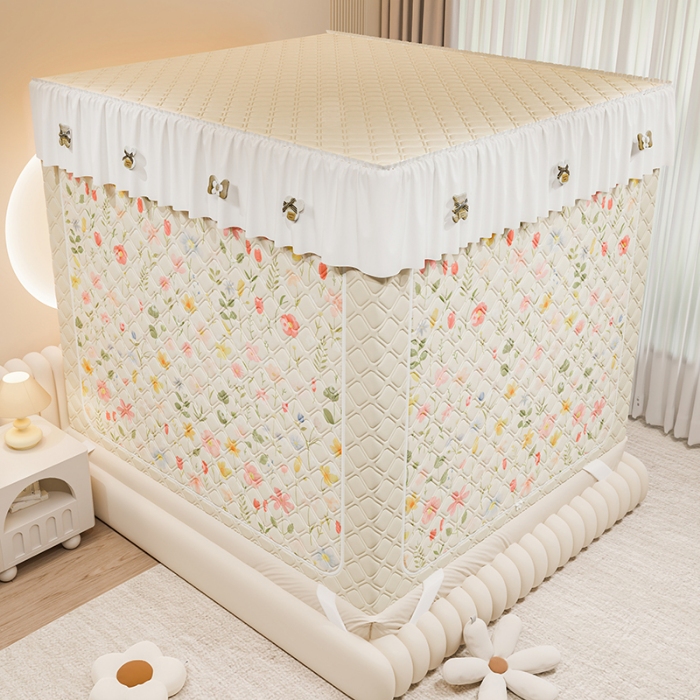 91家纺网 家纺一手货源 找家纺 （总）2025新款夹棉保暖蚊帐一体式碎花清新