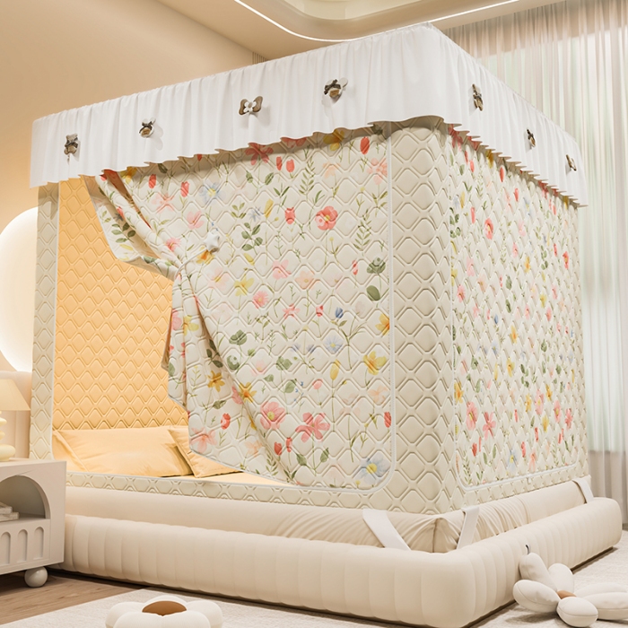 91家纺网 家纺一手货源 找家纺 （总）2025新款夹棉保暖蚊帐一体式碎花清新