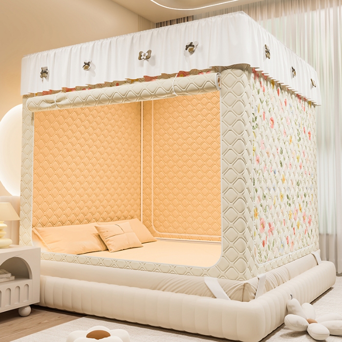 91家纺网 家纺一手货源 找家纺 （总）2025新款夹棉保暖蚊帐一体式碎花清新