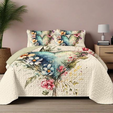 91家纺网 家纺一手货源 找家纺 跨境专供 2025新款四季通用床可水洗夹棉数码印花绗缝床盖绗缝被