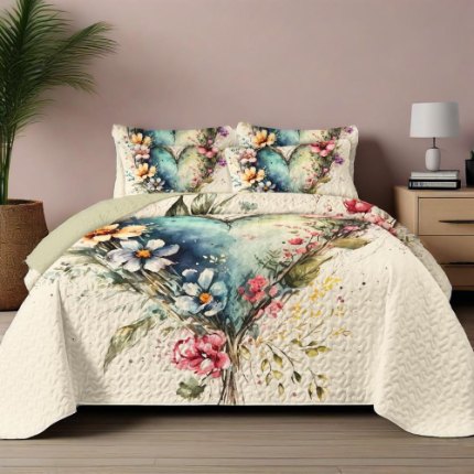 91家纺网 家纺一手货源 找家纺 （总）跨境专供 2025新款化纤压花绗缝被可水洗床盖三件套