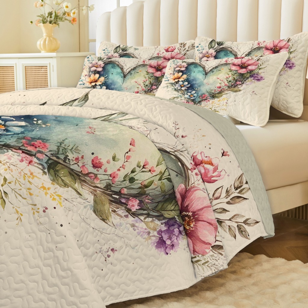 91家纺网 家纺一手货源 找家纺 跨境专供 2025新款四季通用床可水洗夹棉数码印花绗缝床盖绗缝被