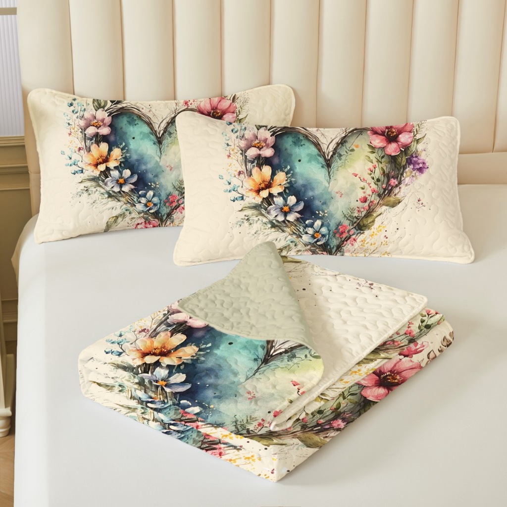 91家纺网 家纺一手货源 找家纺 跨境专供 2025新款四季通用床可水洗夹棉数码印花绗缝床盖绗缝被