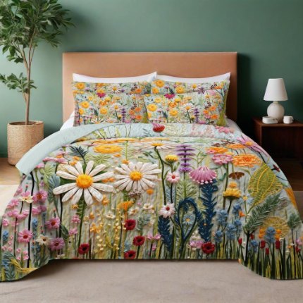 跨境专供 2025新款四季通用床可水洗夹棉数码印花绗缝床盖绗缝被