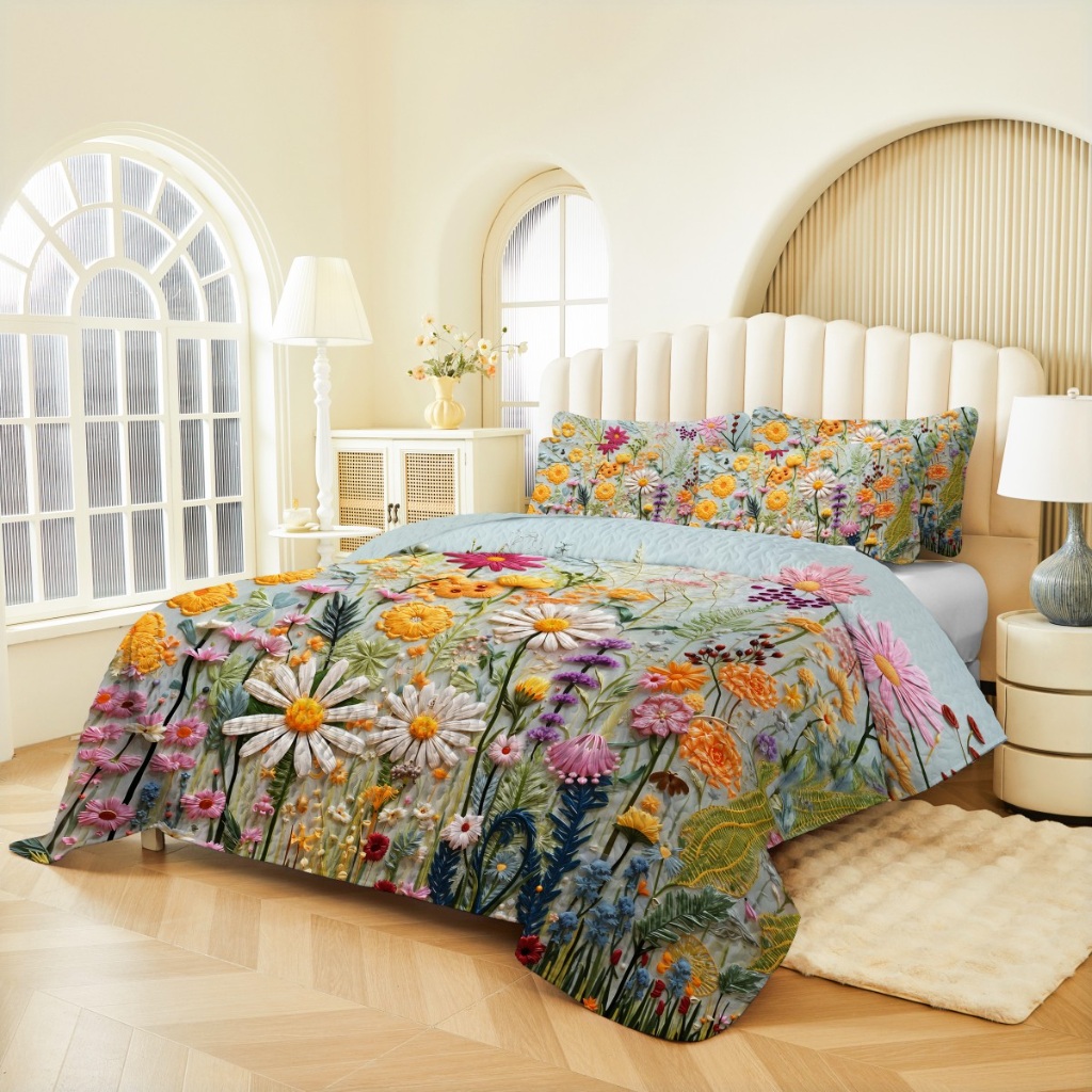 91家纺网 家纺一手货源 找家纺 跨境专供 2025新款四季通用床可水洗夹棉数码印花绗缝床盖绗缝被