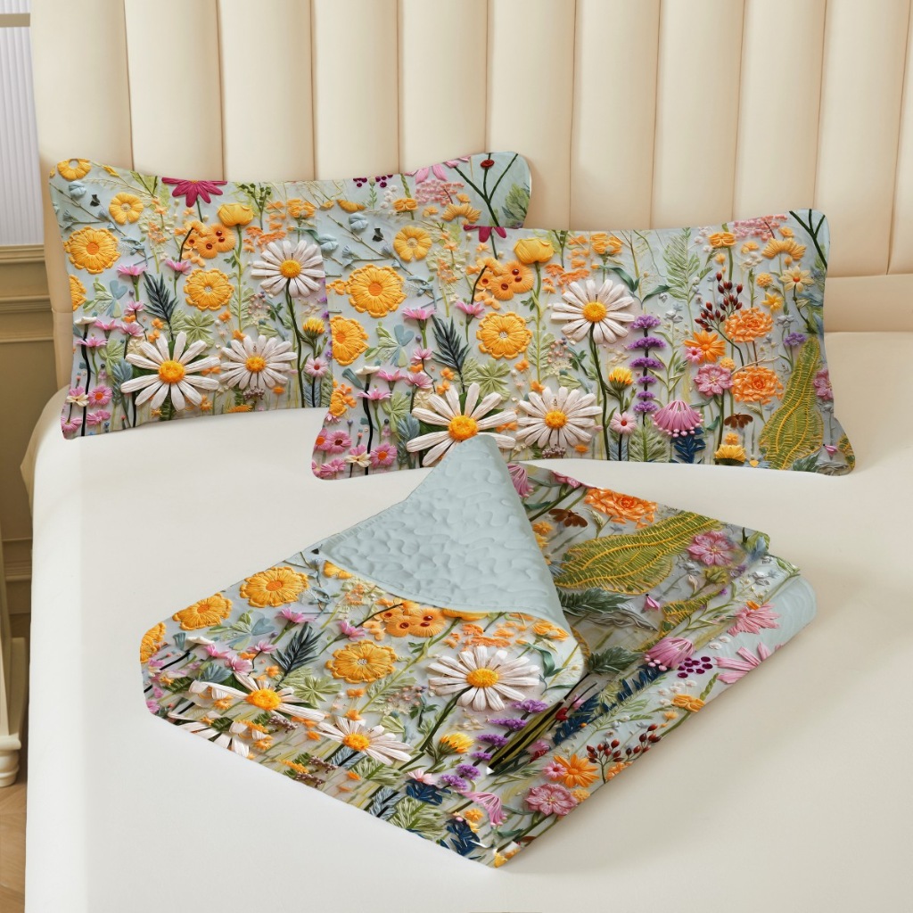 91家纺网 家纺一手货源 找家纺 跨境专供 2025新款四季通用床可水洗夹棉数码印花绗缝床盖绗缝被