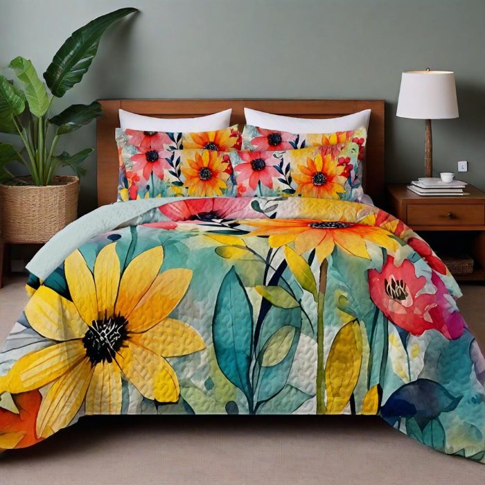 91家纺网 家纺一手货源 找家纺 跨境专供 2025新款四季通用床可水洗夹棉数码印花绗缝床盖绗缝被