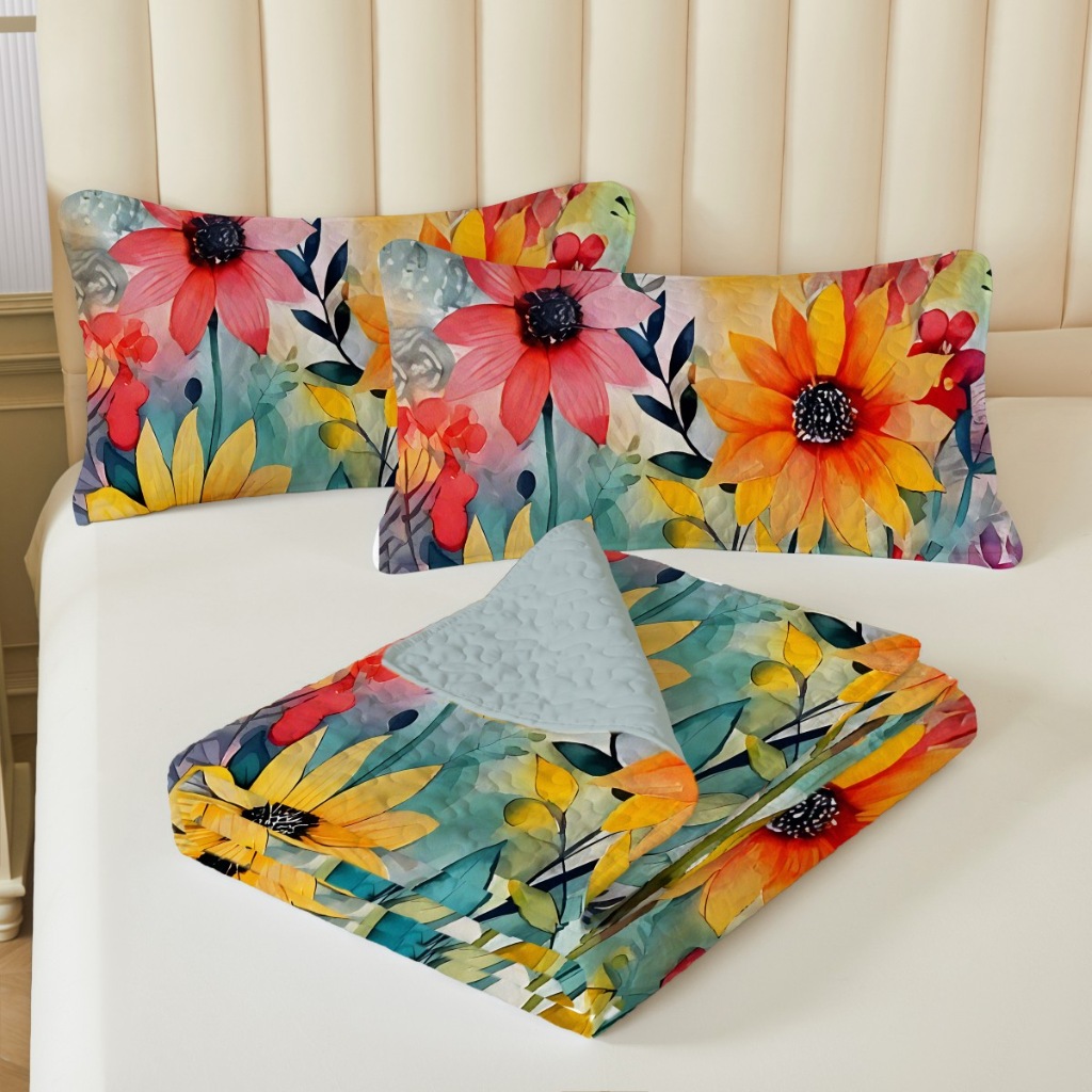 91家纺网 家纺一手货源 找家纺 跨境专供 2025新款四季通用床可水洗夹棉数码印花绗缝床盖绗缝被