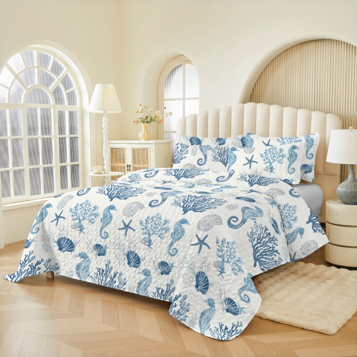 91家纺网 家纺一手货源 找家纺 跨境专供 2025新款四季通用床可水洗夹棉印花绗缝床盖绗缝被