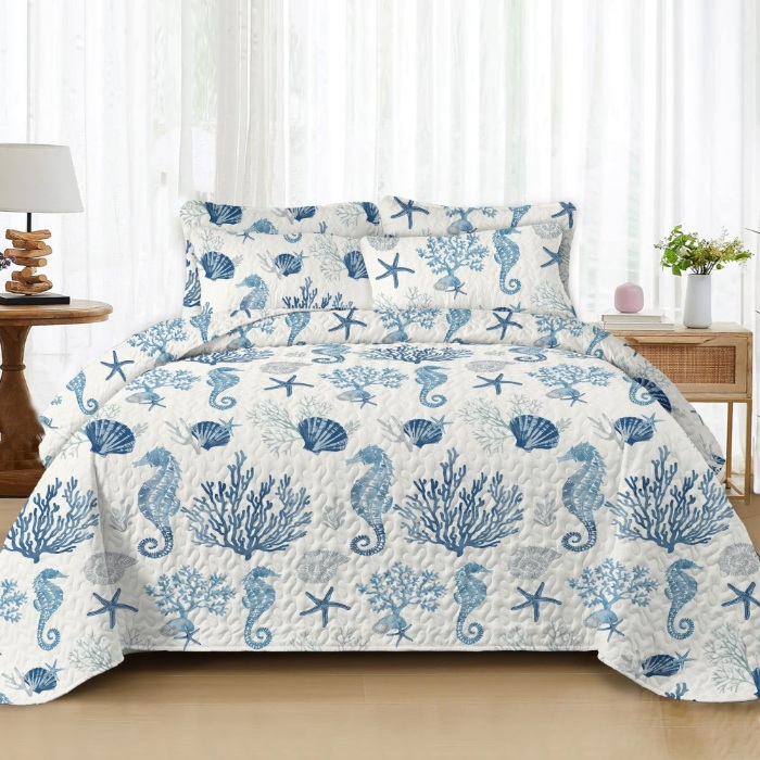 91家纺网 家纺一手货源 找家纺 跨境专供 2025新款四季通用床可水洗夹棉印花绗缝床盖绗缝被