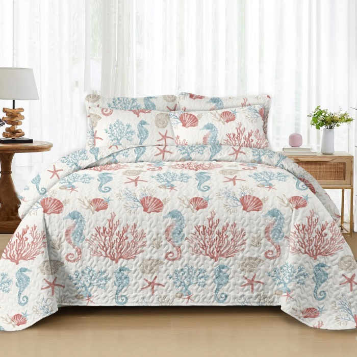 91家纺网 家纺一手货源 找家纺 跨境专供 2025新款四季通用床可水洗夹棉印花绗缝床盖绗缝被