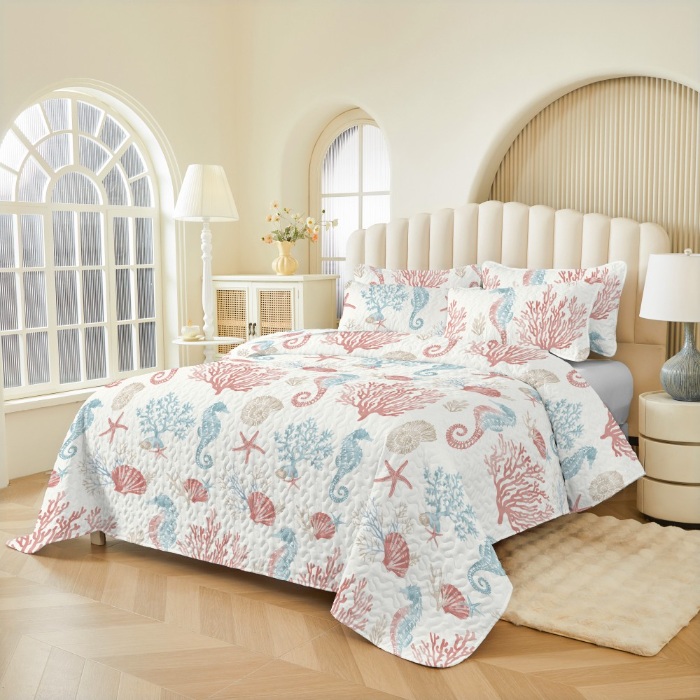 91家纺网 家纺一手货源 找家纺 跨境专供 2025新款四季通用床可水洗夹棉印花绗缝床盖绗缝被