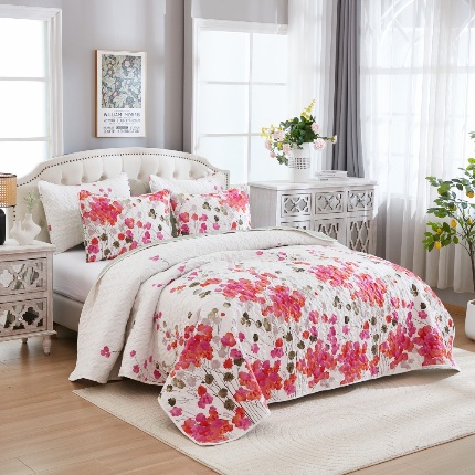 91家纺网 家纺一手货源 找家纺 （总）跨境专供 2025新款化纤压花绗缝被可水洗床盖三件套