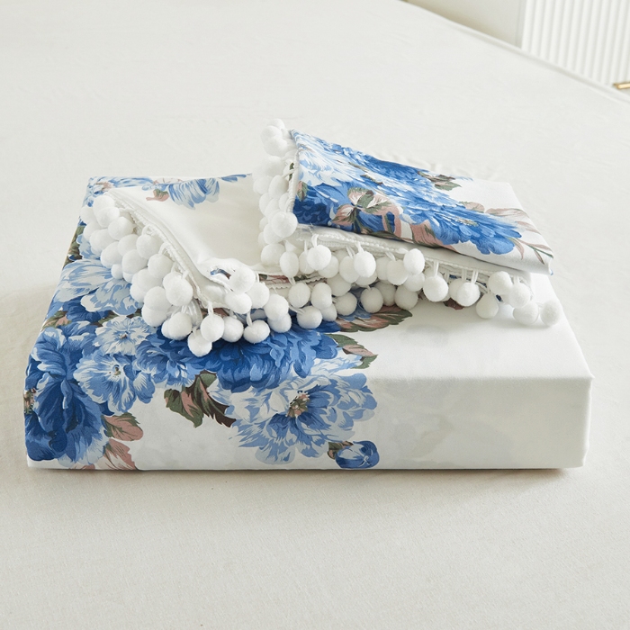 91家纺网 家纺一手货源 找家纺 （总）跨境专供爆款化纤磨毛布独版吊球大花被套三件套