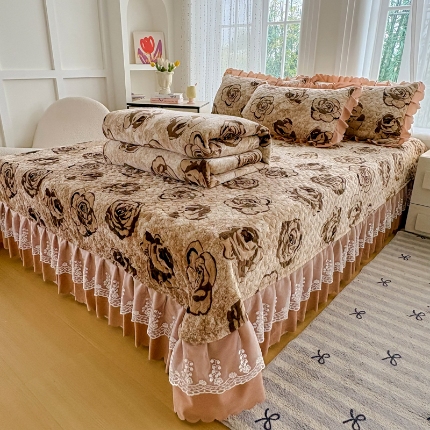 91家纺网 家纺一手货源 找家纺 （总）浩浩家纺 2025新款牛奶绒床盖四件套床上绒四件套