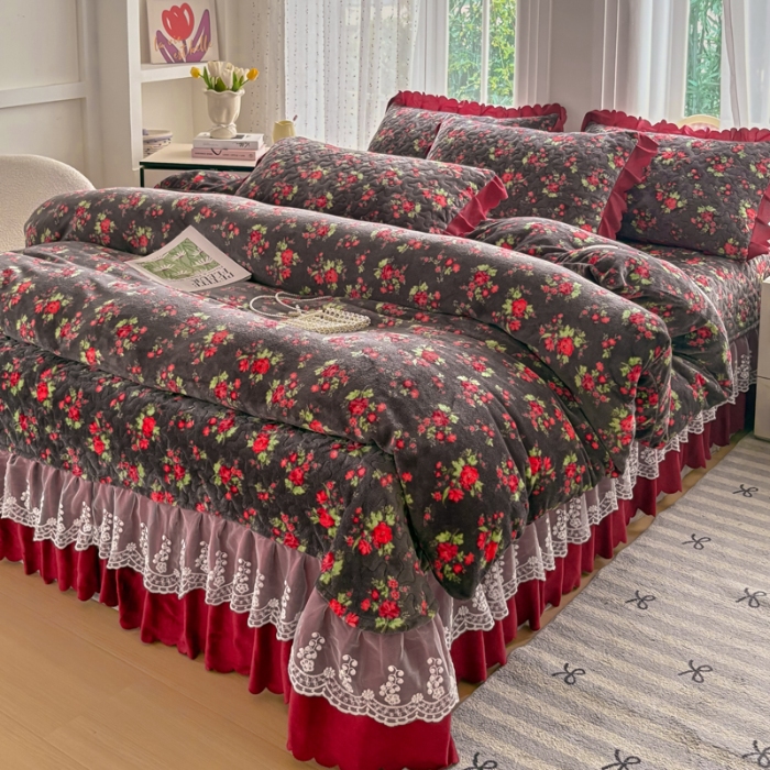 91家纺网 家纺一手货源 找家纺 （总）浩浩家纺 2025新款牛奶绒床盖四件套床上绒四件套