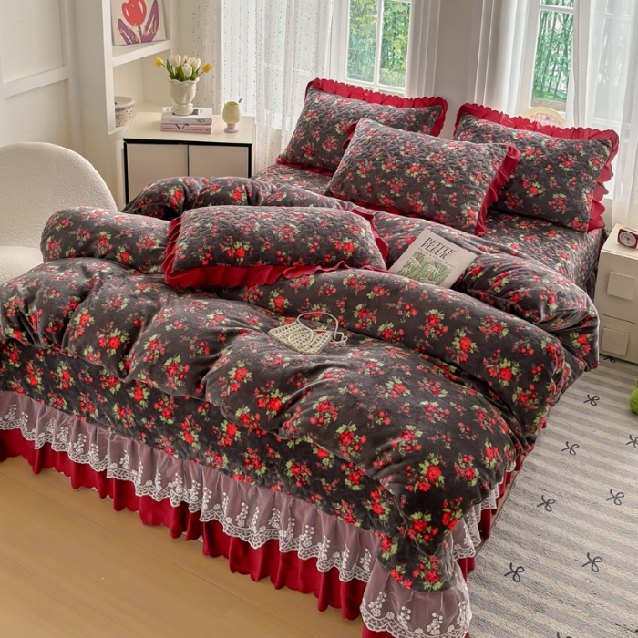 91家纺网 家纺一手货源 找家纺 （总）浩浩家纺 2025新款牛奶绒床盖四件套床上绒四件套